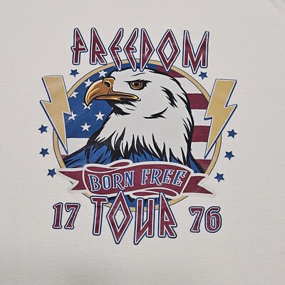T-Shirt L Freedom Eagle Born Free Tour 1776 Gildan Patriot July 4th Independence
