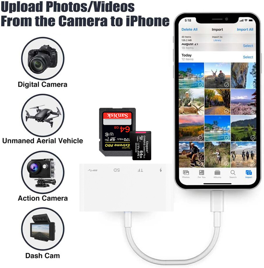FOR iPhone 14/13/11/iPad/Computers Hard Drive USB SD Card Reader