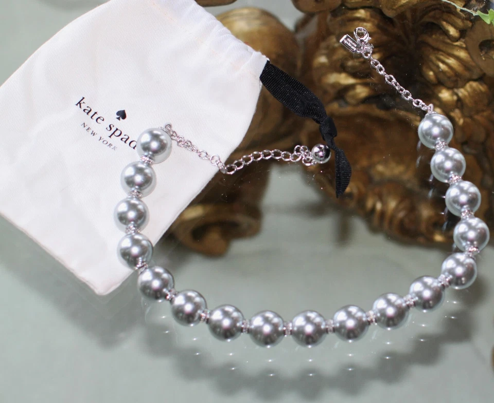 Kate Spade New York pearls of wisdom necklace silver grey pave crystals   - Image 2 of 4