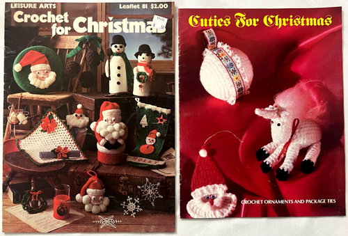 Crochet & Cuties For Christmas 2 Patterns Books Pine Cone Ornaments Snowflakes +
