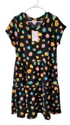 Lularoe Neon Rainbow Animal Spots Medium Ariel Tiered Pocket Dress M NEW!