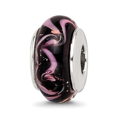 925 Sterling Silber Reflexionen schwarz/rosa mundgeblasene Glasperlen
