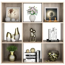 9 Cube Storage Organizer Wooden Bookshelf Display W/ 5 Removable Back Panel Oak