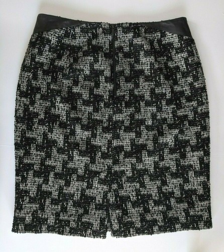 Classiques Entier Womens 12 Straight Pencil Skirt Wool Tweed Black White Leather - Picture 4 of 10