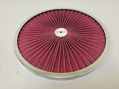 14" Round Red Washable Flow Through Air Cleaner Top w/ Chrome Trim Ring Hot Rod