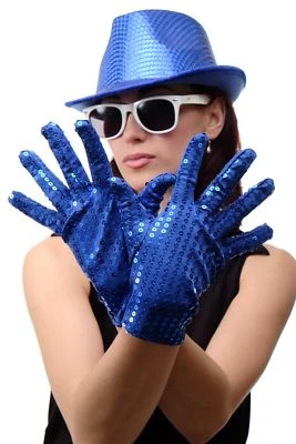Gants Carnaval Revue Cabaret Paillettes Bleu Années '80 Années '70 vq-021-blue - Photo 1/4