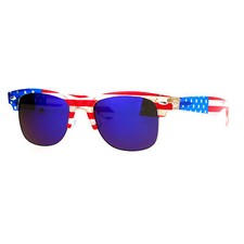 USA American Flag Print Sunglasses Patriotic Square Horn Rim Spring Hinge