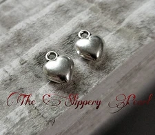 6 Puff Heart Charms Antiqued Silver Love Pendants 2 Sided 13mm Jewelry Making 