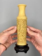     VINTAGE CHINESE HANDCARVED RESIN DRAGON SCULPTURE VASE/CANDLE HOLDER 9.25"