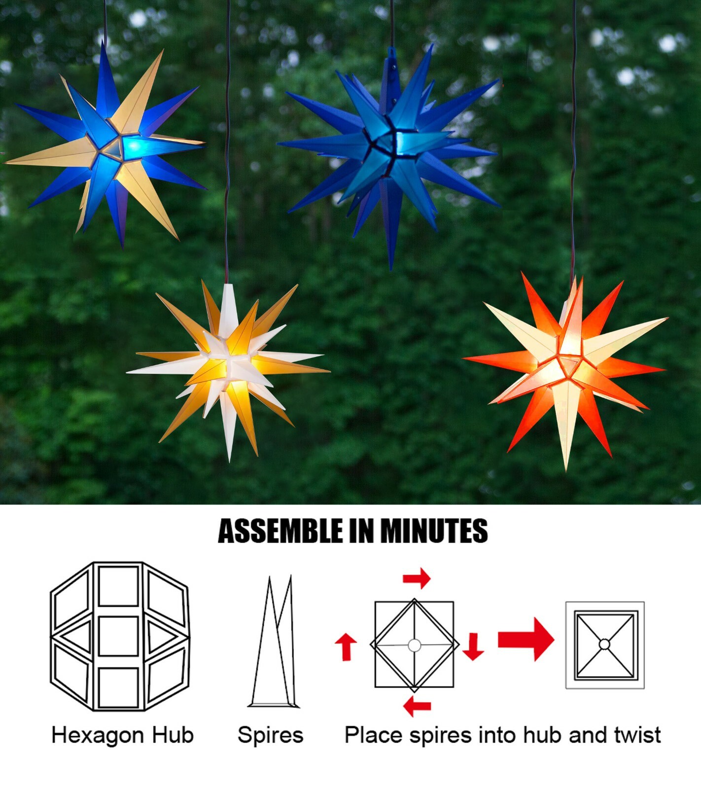 21” Moravian Star Hanging Outdoor Christmas Star Light Bright Porch