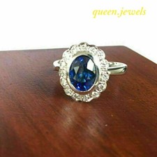 Oval Cut 1.95CT Lab-Created Blue Sapphire Flower Wedding Ring 14K White Gold FN