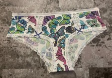 NWT VICTORIA'S SECRET M TEAL BUTTERFLY LACE MODAL VINTAGE RARE HIPHUGGER PANTIES