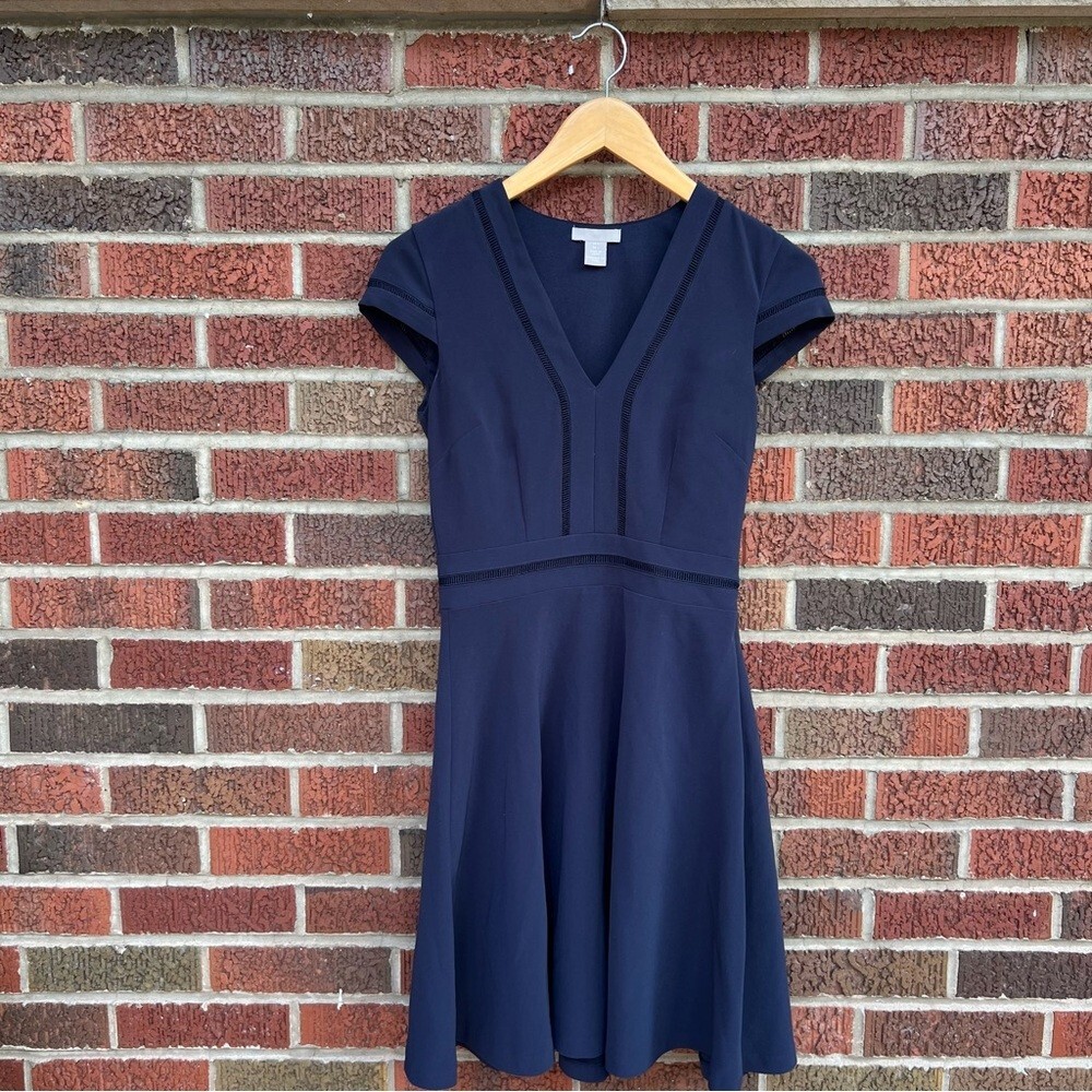 navy blue dress h&m Cap Sleeve Fit and Flare V Neck Business Dark Blue Short Sleeves NEST Marcoliani Trouser Dress Socks Pay With:700 Qs (Silkroll Fee: $17.50) fitted dress in stretch