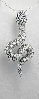 Solid Sterling Silver Viper Snake Pendant 79mm = 3.1'' Long 7.53g Sexy