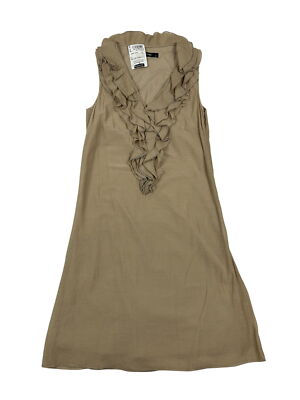 Hallhuber Dress Women's Size 34 Beige Sleeveless Ruffled Collar Silk Blend NWT