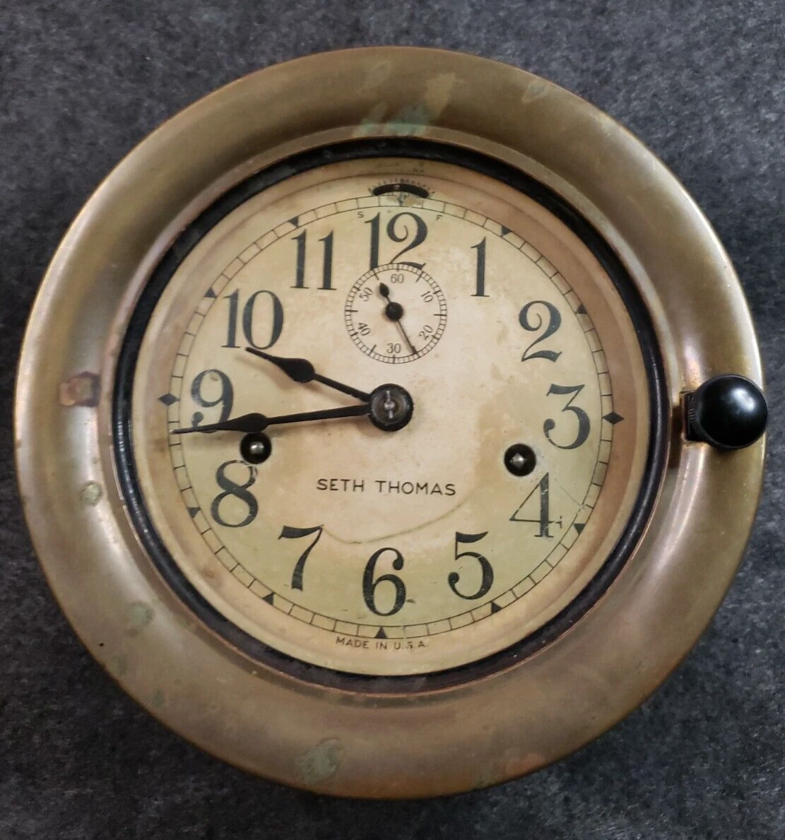 インテリア時計 Seth Thomas US MARITIME COMMISSION Seth Thomas Maritime Clock - Black Metal, 19.5cm Diameter