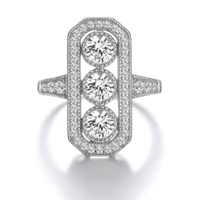 Damen Art Deco Design massiv Sterling 925 Feinsilber weiß Saphir Panel Ring