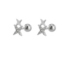 925 Sterling Silver Plated Lovely CZ Star Screw Back Stud Earrings 10mm K33A