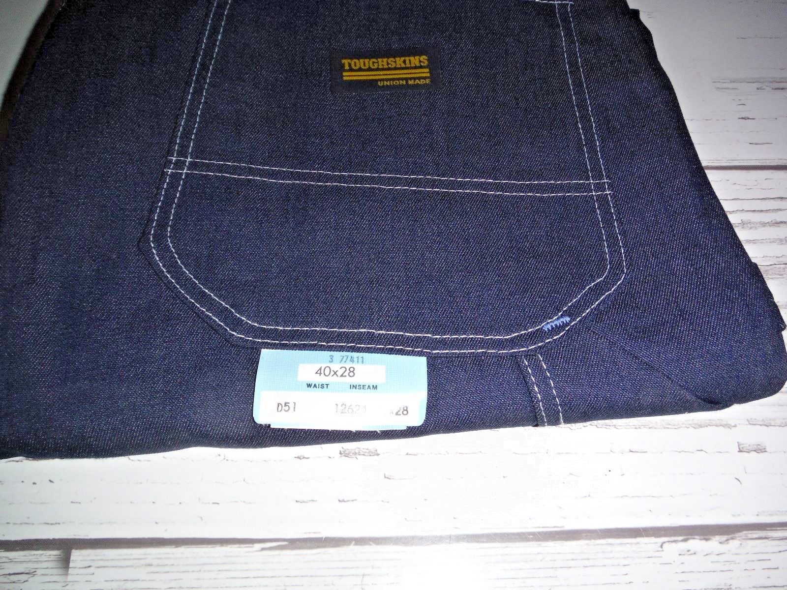 NEW Mens Vtg USA TOUGHSKINS Union Made Heavy Denim Blue Carpenter Jeans
