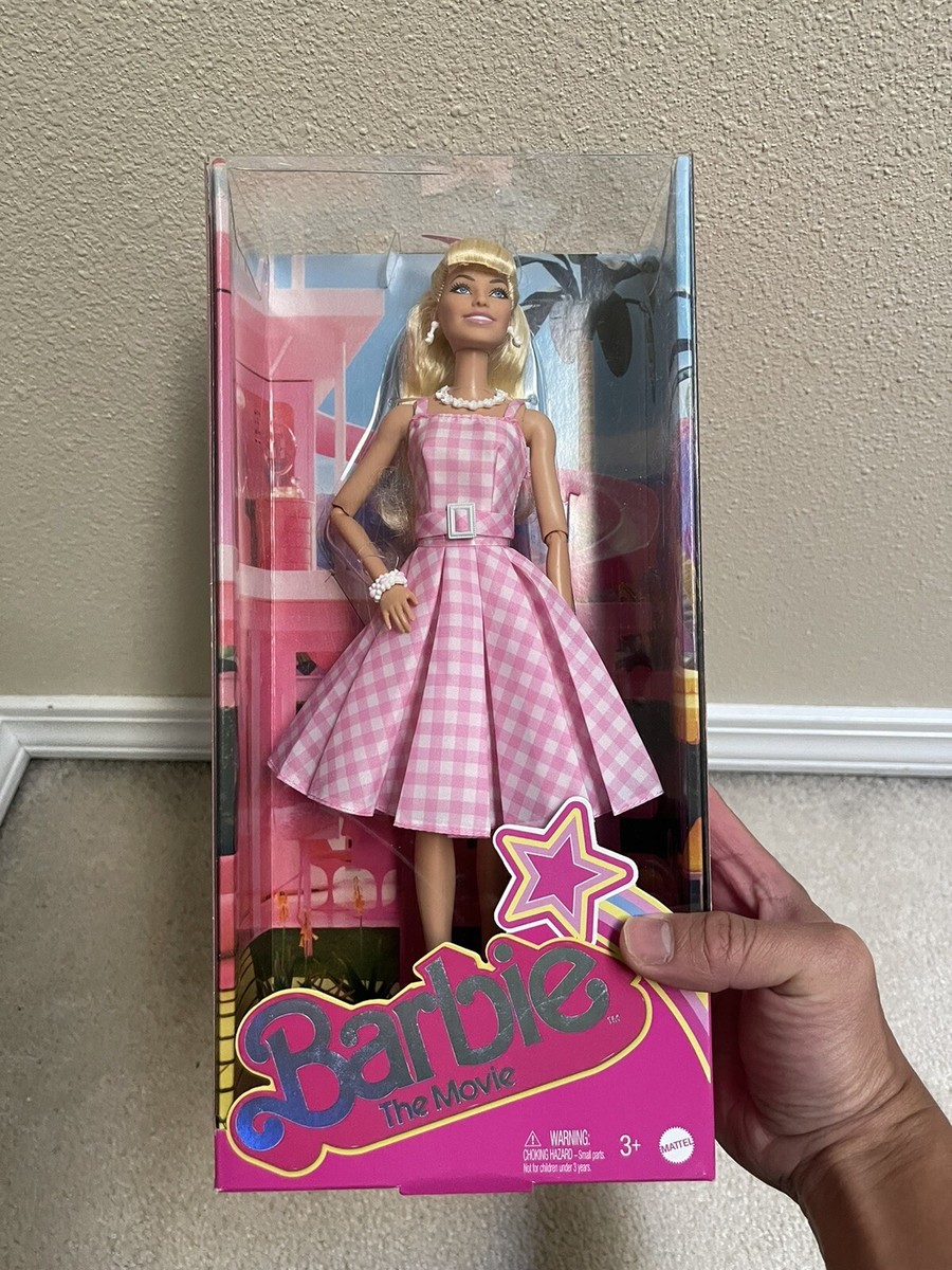 barbie pink gingham dress margot robbie Barbie: The Movie Collectible Doll Margot Robbie as Barbie in Pink Gingham Dress