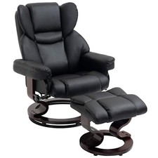 Image of Reclining Swivel Armchair Footstool Set Sofa Padded PU Leather Relaxing Manual D
