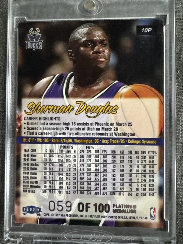1997-98 Fleer Ultra Platinum Medallion /100 Sherman Douglas with Michael Jordan - Image 2 of 4