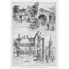 LEICESTER Scenes, Clock Tower, Old Town Hall, Jewry Wall - Antique Print 1896