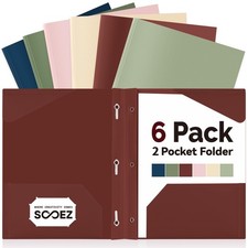 Folders with Pockets and Prong, 6 Pack, Colors, File Folders with Prongs, 2 P...