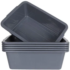 6 Pack Plastic Bus Tubs 7L Utility Dish Wash Basin Commercial Kitchen Grey