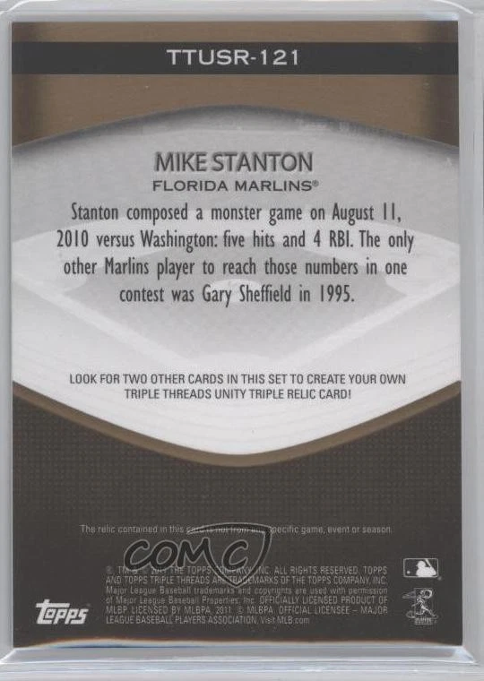 2011 Topps Triple Threads Unity Relic Gold /9 Giancarlo Stanton Mike #TTUSR-121 - Image 2 of 2