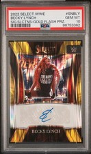 2022 Select Becky Lynch #SN-BLY Signature Selections Gold Flash Prizm /10 PSA 10