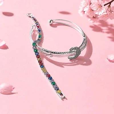 Silver Tone Danity open Cuff Bangle moon Bracelet Set, Cuff & Bangle Styles