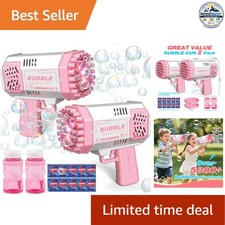 Bubble Blower Set Pink Pink 2 Pieces 40 Holes Lights 5000 Bubbles Per Minute