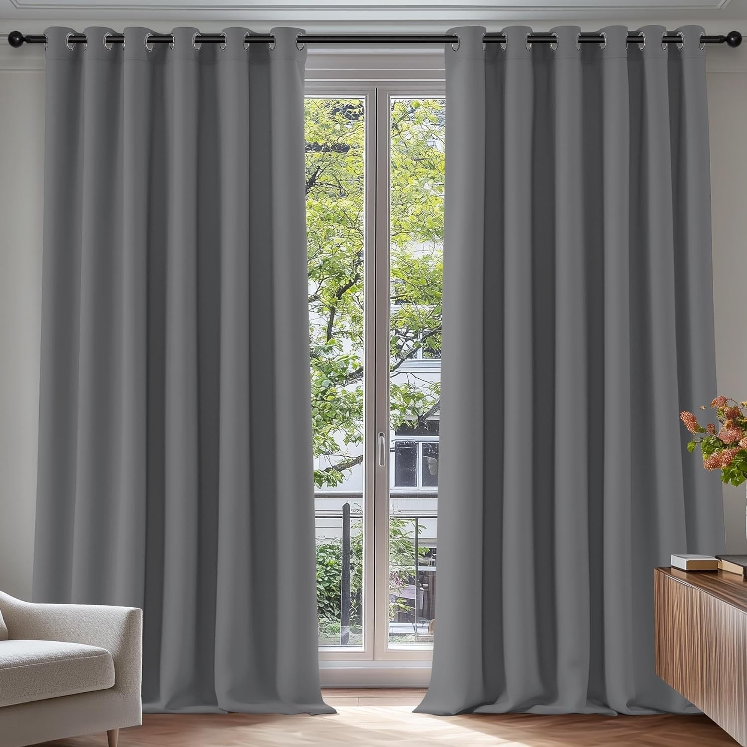 Deconovo Thermal Insulated Polyester Blackout Curtain Light Grey 229x229cm