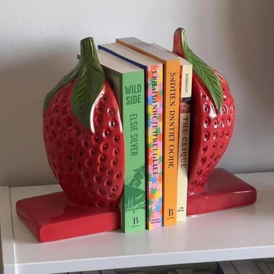 Strawberry Decorative Bookends, Resin Book Ends for Shelves with Cute Aesthet...