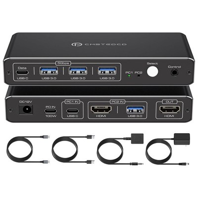 CMSTEDCD HDMI KVM Switch 2 PC 1 Monitore 4K@60Hz USB C HDMI 2 Port