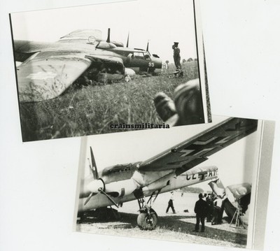 2x REPRO Foto Flugzeug Dornier Do 17 Wrack ''CE+AK'' Unfall Flugplatz TUTOW 1940