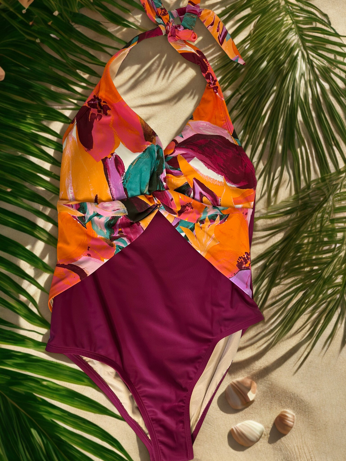 Traje de baño CUPSHE para mujer de una pieza talla grande OX granate halter traje de baño nuevo con etiquetas NUEVO