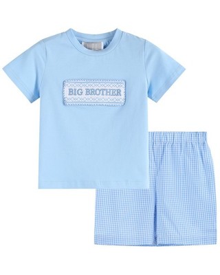 Lil Cactus Big Brother Smocked Shirt & Short Set Blue 3T