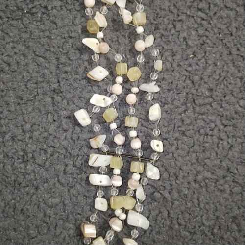 Vintage Necklace Four Strand Pearl Shell Glass Bead Brass Chain Bohemian Multi - Picture 9 of 18