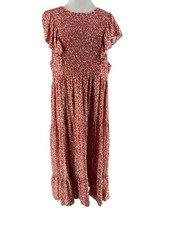 Old Navy Women's Clay Red Ruffle Sleeve Smocked Midi Length Dress Size XXL