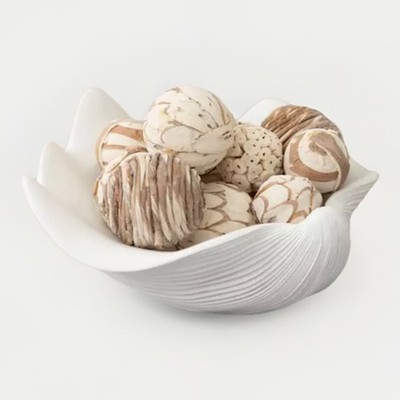 White Clam Shell Bowl 10.5'' Coastal Cottage Farmhouse Decor