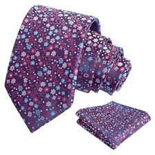 Mens 3.15inches Exquisite Floral Tie with Small Flower B142-magenta/ Blue
