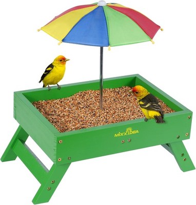 Ground Bird Feeder Outdoors Bird&Squirrel Feeder Wooden Chicken Picnic Table