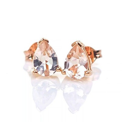 9 kt Morganit Ohrringe Rotgold Birne Ohrstecker natur rosa 1,27 kt verpackt Geschenk