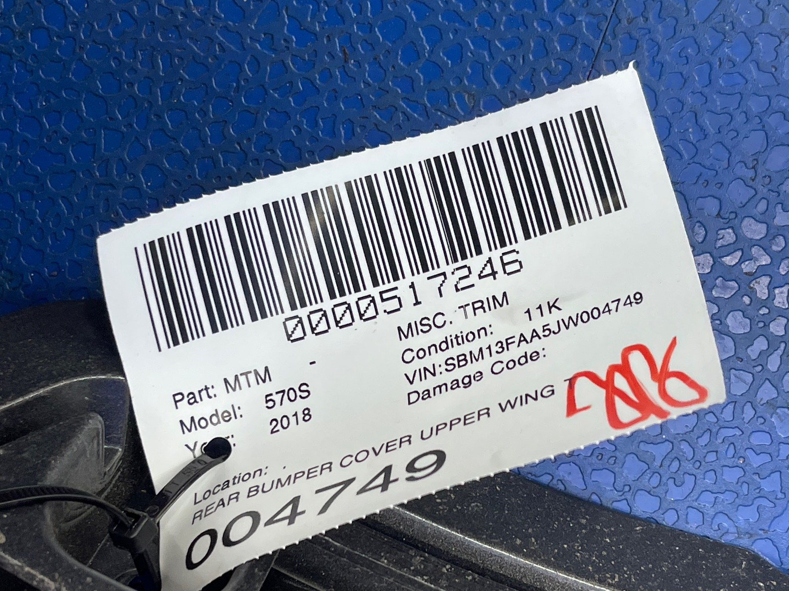 2016-2021 MCLAREN 570S OEM REAR BUMPER COVER UPPER WING TRIM PANEL 13A7246SP