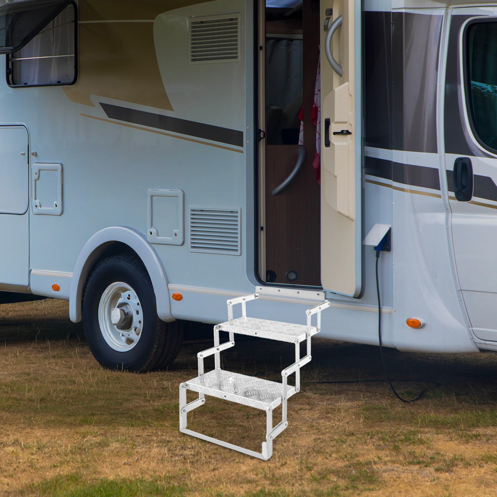 Aluminum Foldable Alloy Scissor Stairs, 2 Steps Ladder for Heavy Duty RV/Camper