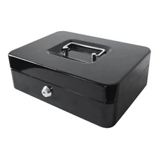 10 inch Metal Cash Box with Money Tray and Key Lock, Black, YFC-25