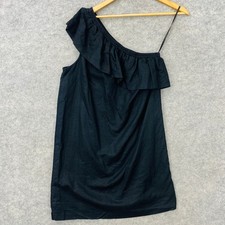 J.Crew Womens Black One Shoulder Ruffle Mini Dress Medium Linen Blend Solid Goth