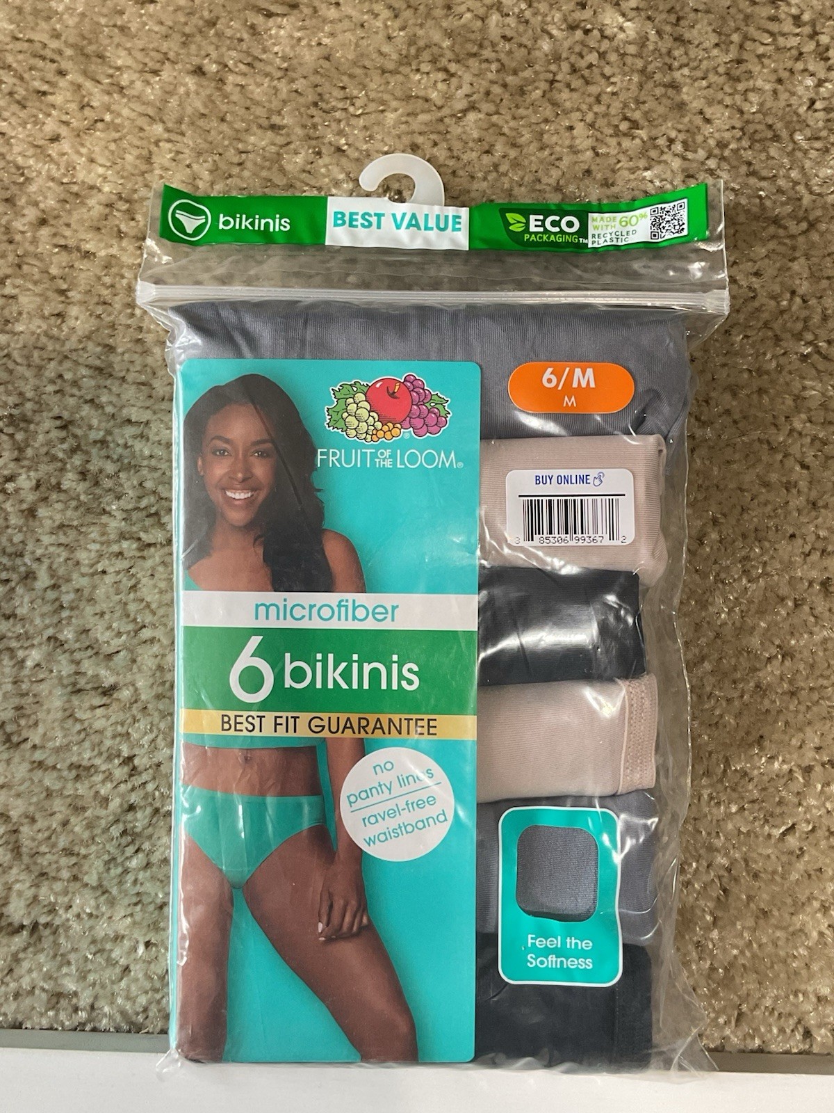 Fruit of the Loom 6-Pack Womens M Microfiber Multi-Color Bikini Briefs